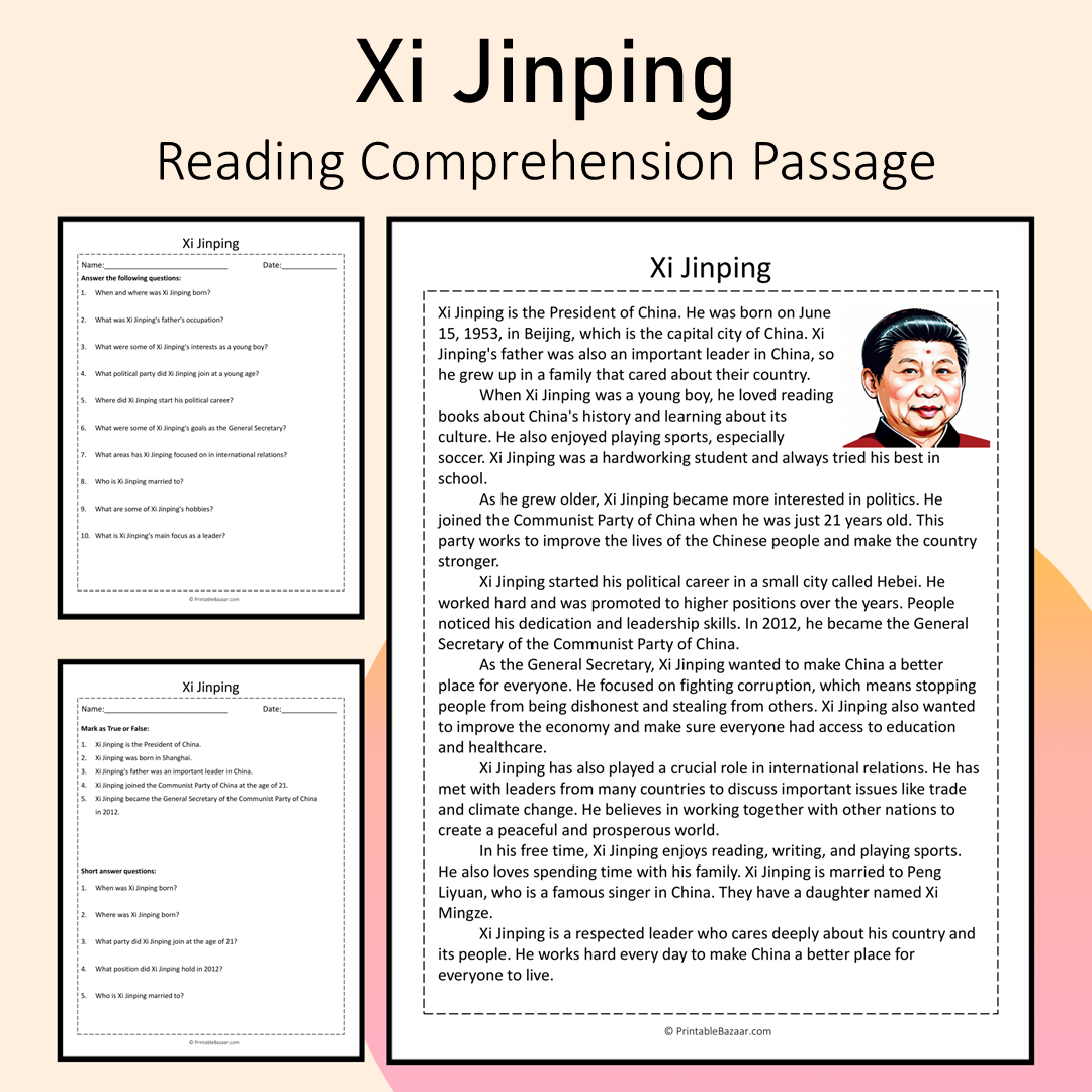 Xi Jinping | Reading Comprehension Passage Printable Activity