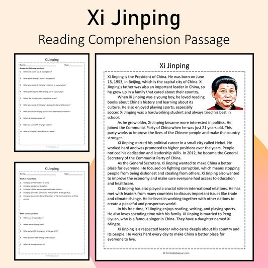 Xi Jinping | Reading Comprehension Passage Printable Activity