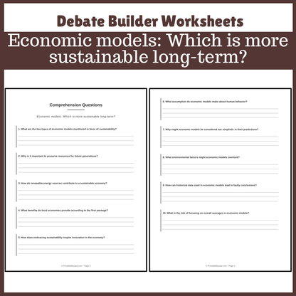 Economic models: Which is more sustainable long-term? | Favour and Against Worksheet Printable Activity