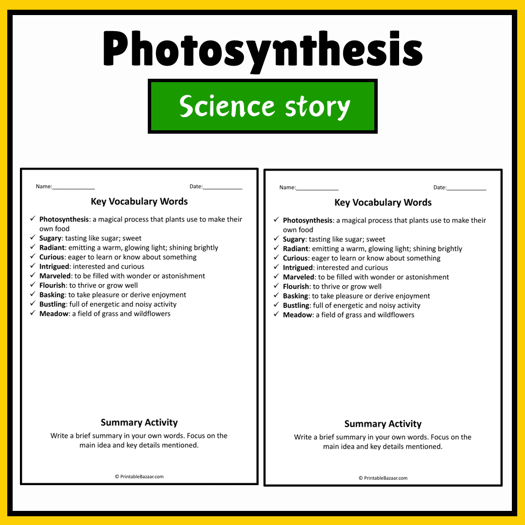 Photosynthesis | Science Story Reading Comprehension Activity