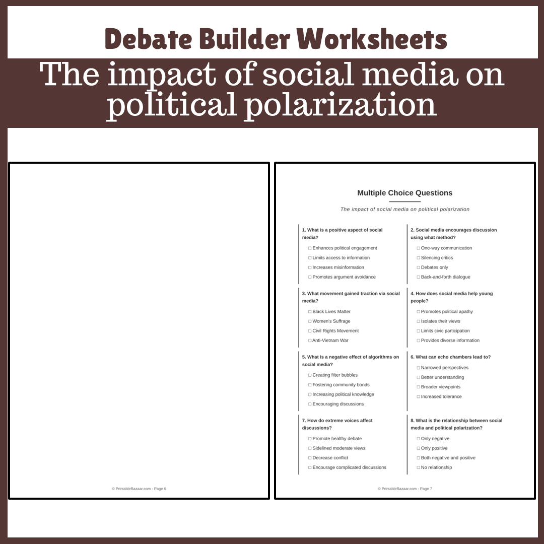 The impact of social media on political polarization | Favour and Against Worksheet Printable Activity