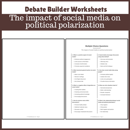 The impact of social media on political polarization | Favour and Against Worksheet Printable Activity