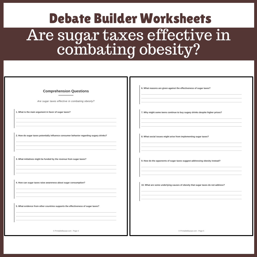Are sugar taxes effective in combating obesity? | Favour and Against Worksheet Printable Activity