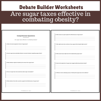 Are sugar taxes effective in combating obesity? | Favour and Against Worksheet Printable Activity