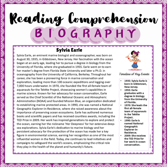 Sylvia Earle | Biography Reading Comprehension and Questions Worksheet