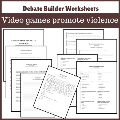 Video games promote violence | Favour and Against Worksheet Printable Activity