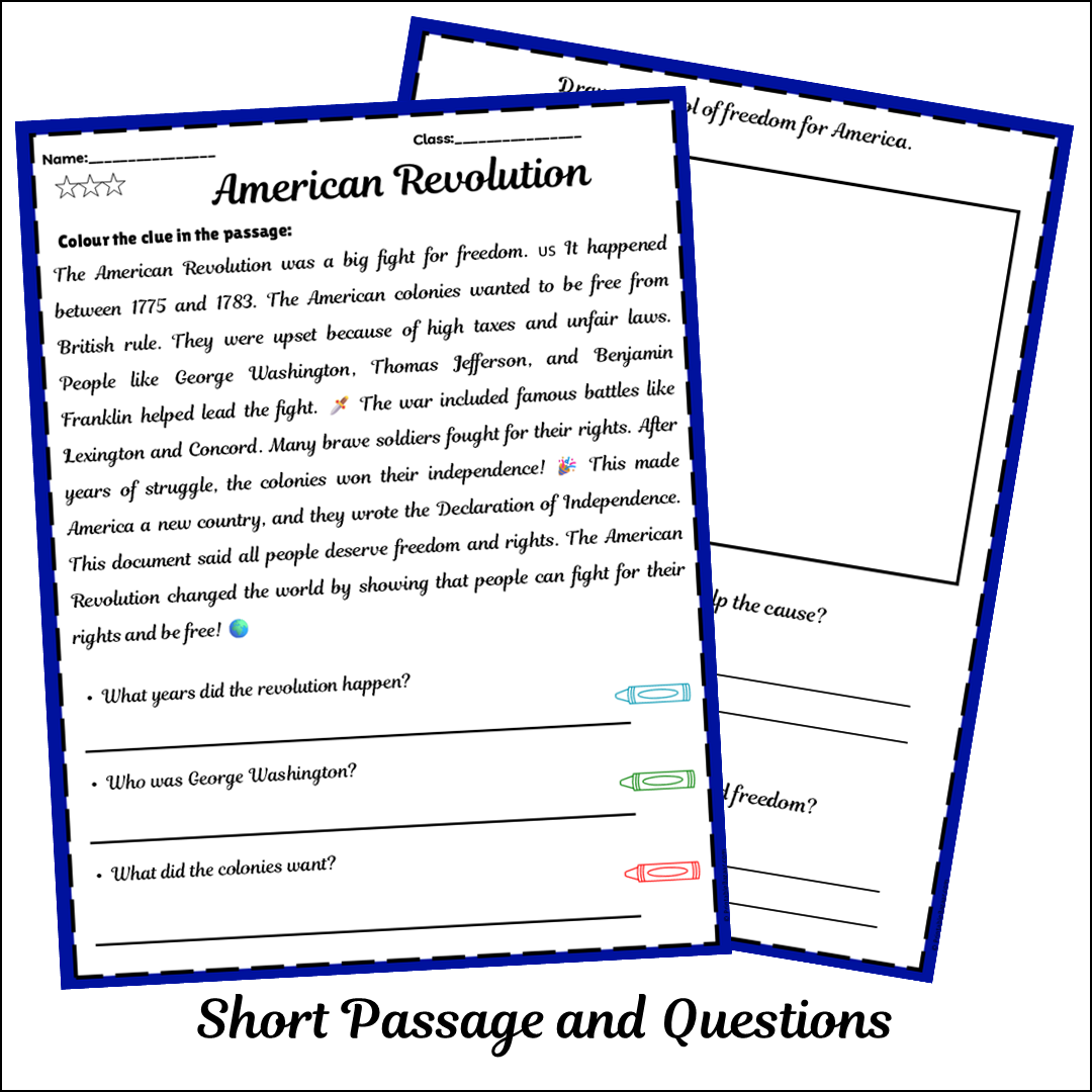 American Revolution | Short Reading Comprehension Creative Worksheet