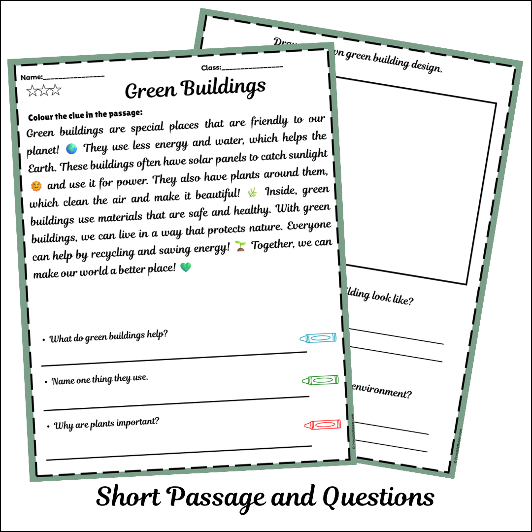 Green Buildings | Short Reading Comprehension Creative Worksheet