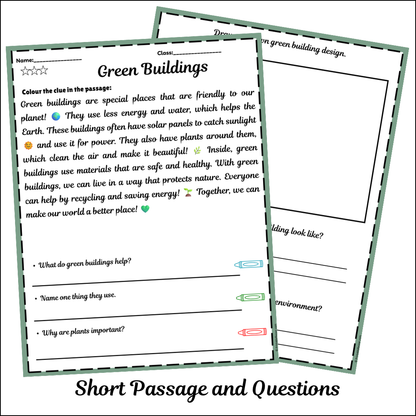 Green Buildings | Short Reading Comprehension Creative Worksheet