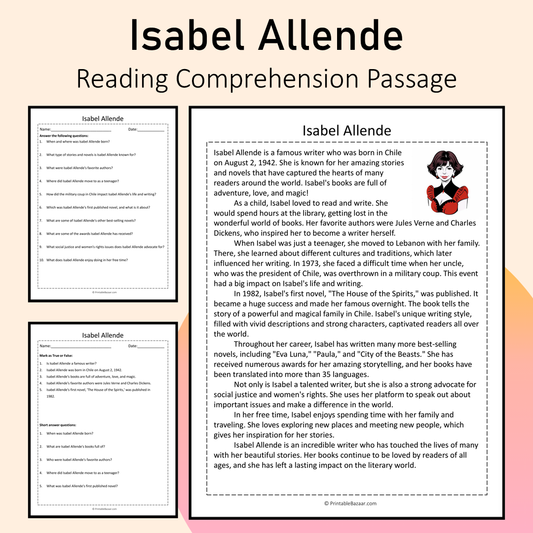 Isabel Allende | Reading Comprehension Passage Printable Activity