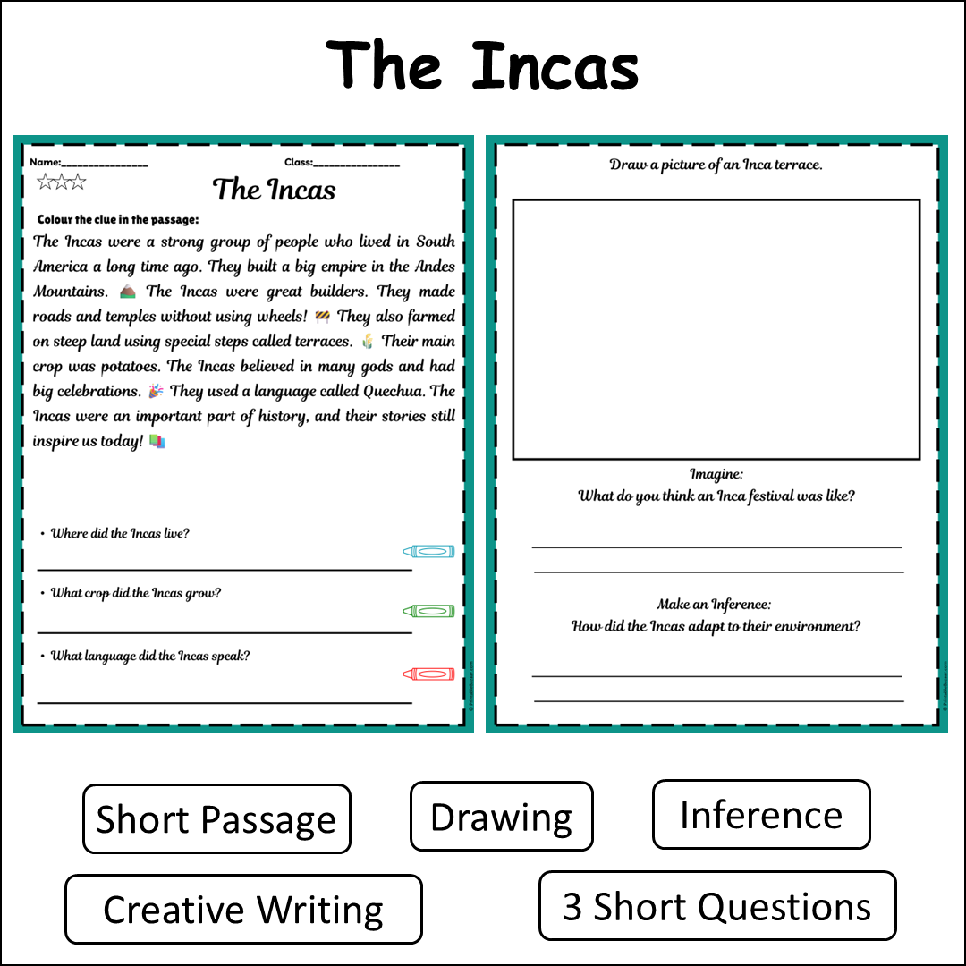 The Incas | Short Reading Comprehension Creative Worksheet