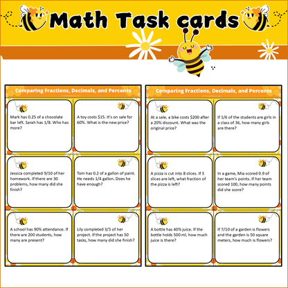 Comparing Fractions, Decimals, and Percents | Math Task Cards