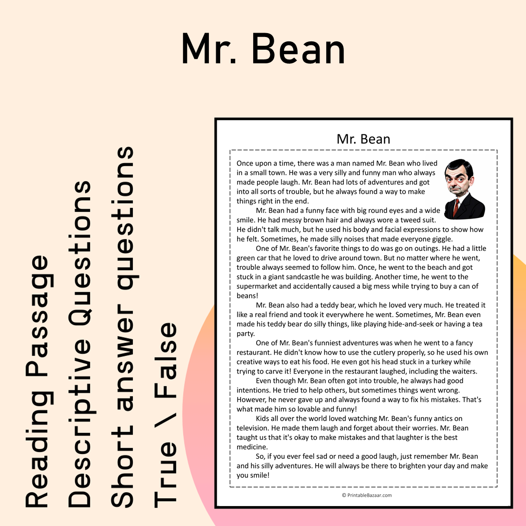 Mr. Bean | Reading Comprehension Passage Printable Activity