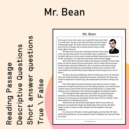 Mr. Bean | Reading Comprehension Passage Printable Activity