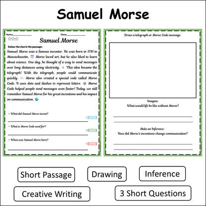 Samuel Morse | Short Reading Comprehension Creative Worksheet