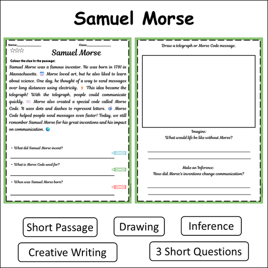 Samuel Morse | Short Reading Comprehension Creative Worksheet
