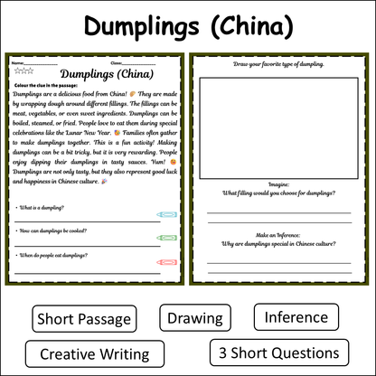 Dumplings (China) | Short Reading Comprehension Creative Worksheet