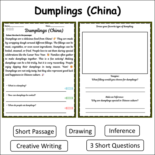 Dumplings (China) | Short Reading Comprehension Creative Worksheet
