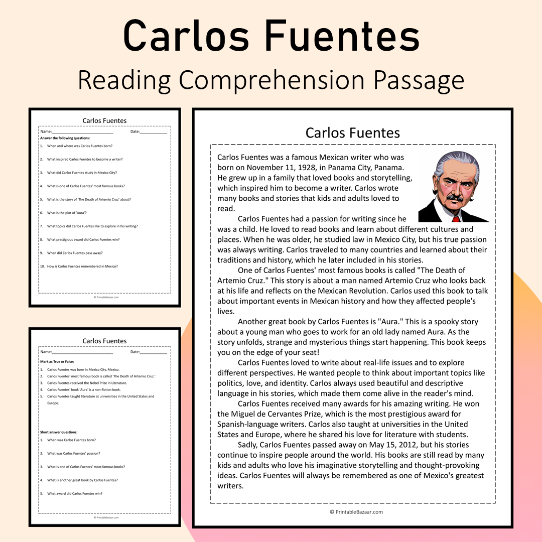Carlos Fuentes | Reading Comprehension Passage Printable Activity