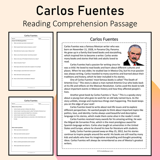 Carlos Fuentes | Reading Comprehension Passage Printable Activity