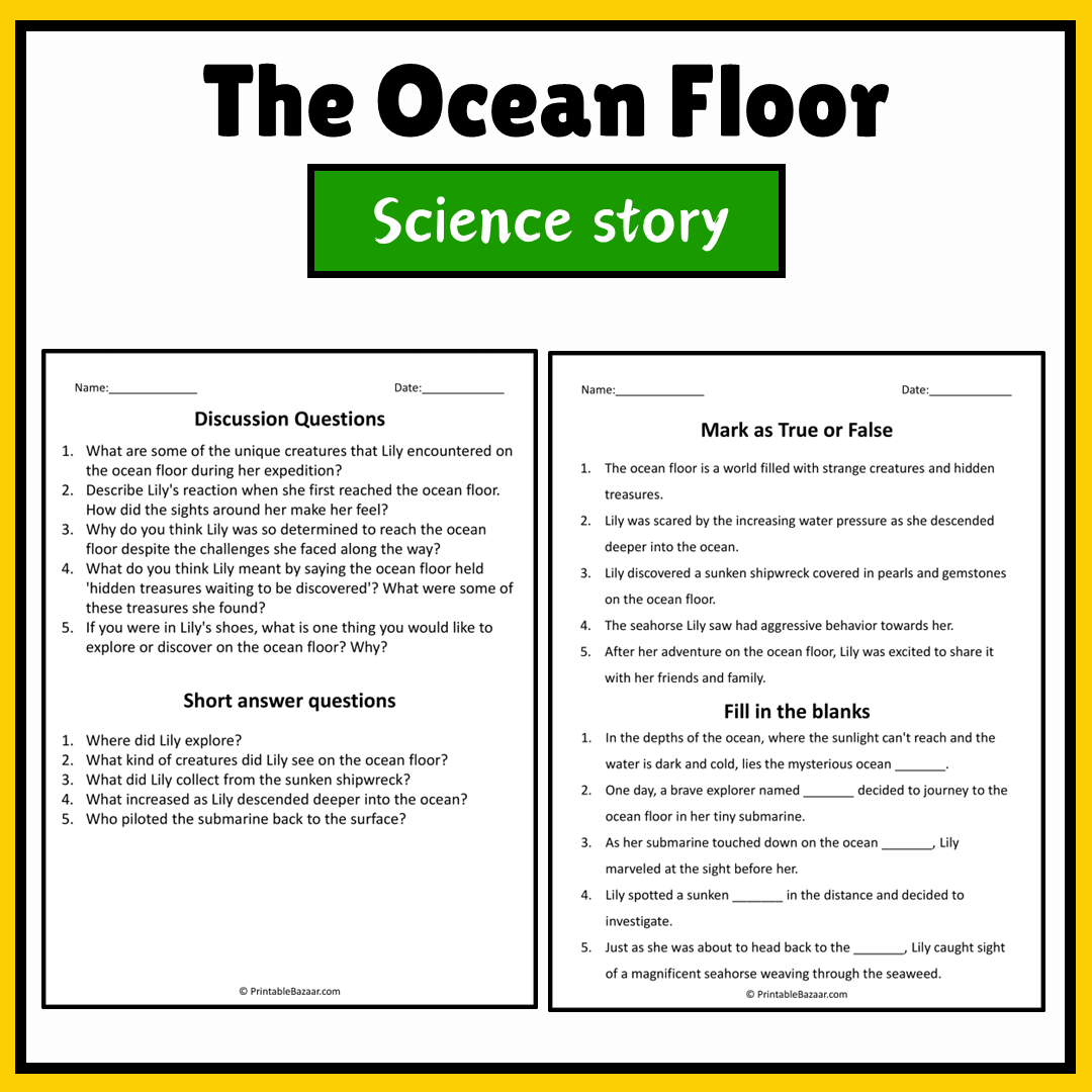 The Ocean Floor | Science Story Reading Comprehension Activity