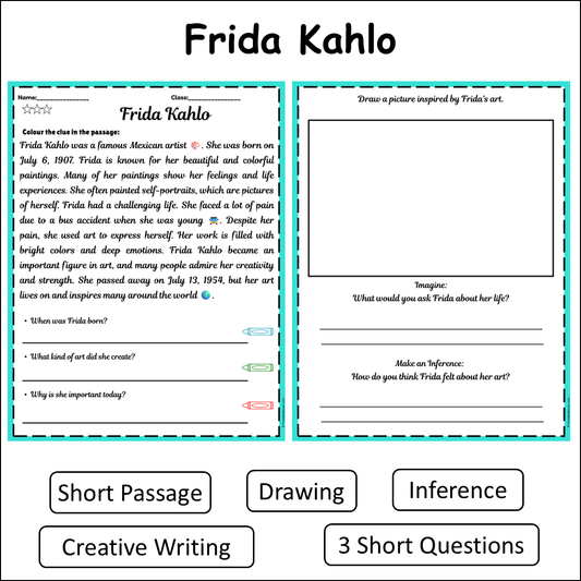 Frida Kahlo | Short Reading Comprehension Creative Worksheet