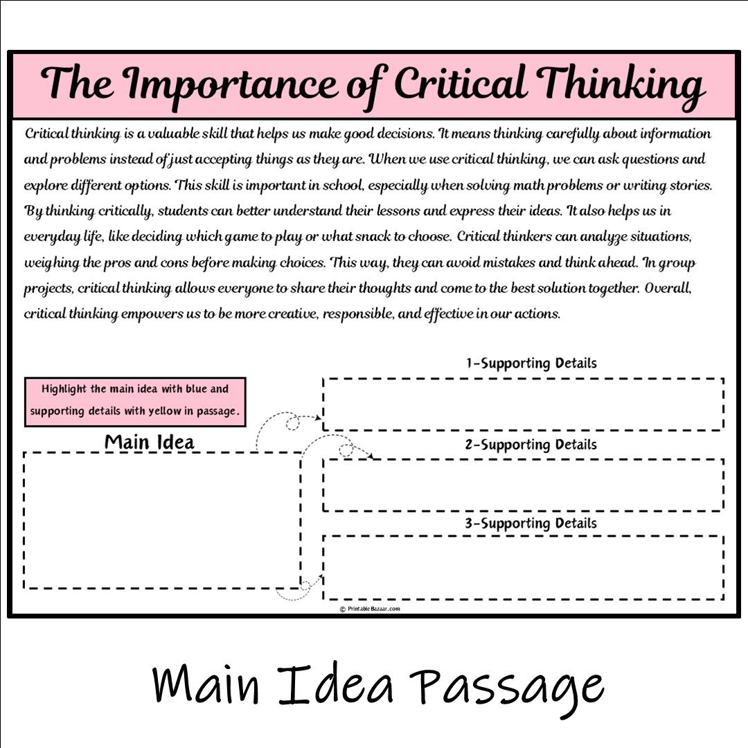 The Importance of Critical Thinking | Main Idea and Supporting Details Reading Passage and Questions