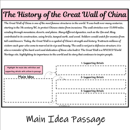 The History of the Great Wall of China | Main Idea and Supporting Details Reading Passage and Questions