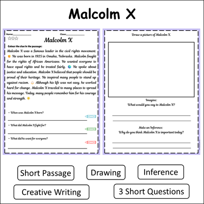 Malcolm X | Short Reading Comprehension Creative Worksheet