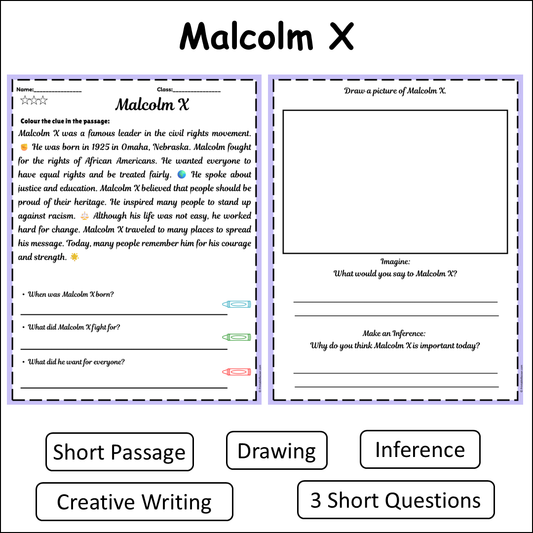 Malcolm X | Short Reading Comprehension Creative Worksheet