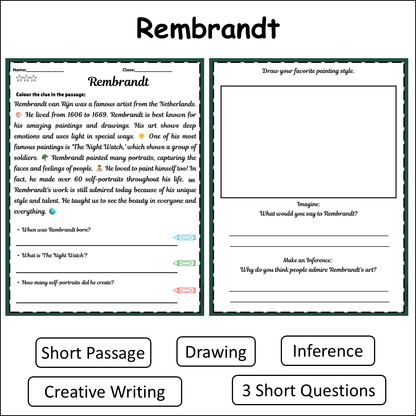 Rembrandt | Short Reading Comprehension Creative Worksheet