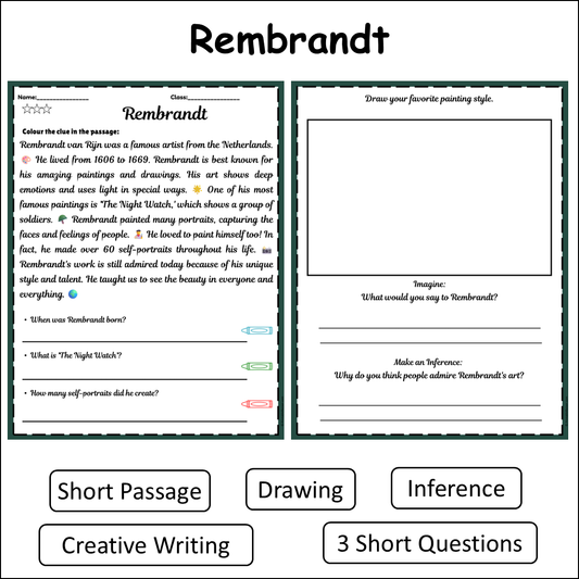 Rembrandt | Short Reading Comprehension Creative Worksheet