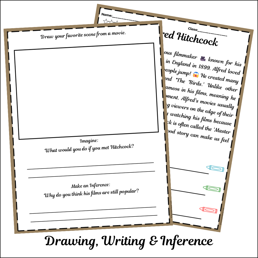 Alfred Hitchcock | Short Reading Comprehension Creative Worksheet