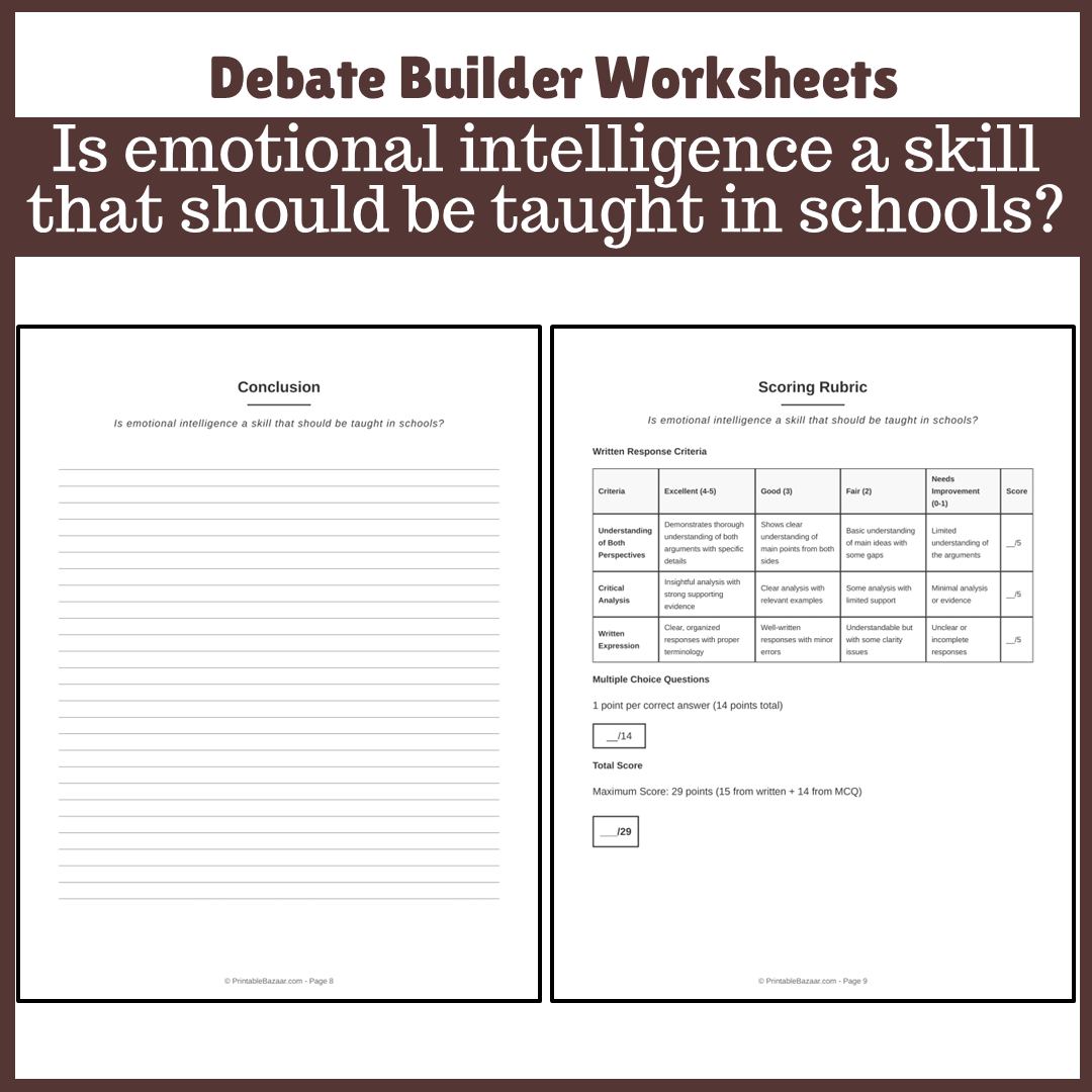 Is emotional intelligence a skill that should be taught in schools? | Favour and Against Worksheet Printable Activity