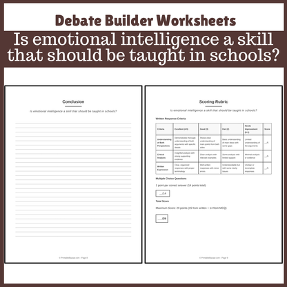 Is emotional intelligence a skill that should be taught in schools? | Favour and Against Worksheet Printable Activity