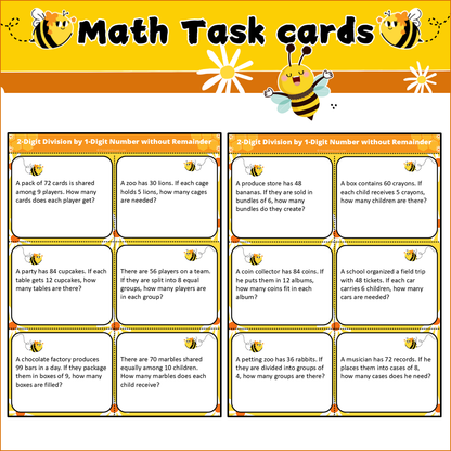 2-Digit Division by 1-Digit Number without Remainder | Math Task Cards