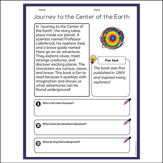 Journey to the Center of the Earth | Reading Passage Comprehension Questions Writing Facts Worksheet