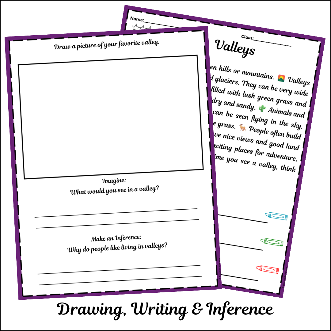 Valleys | Short Reading Comprehension Creative Worksheet