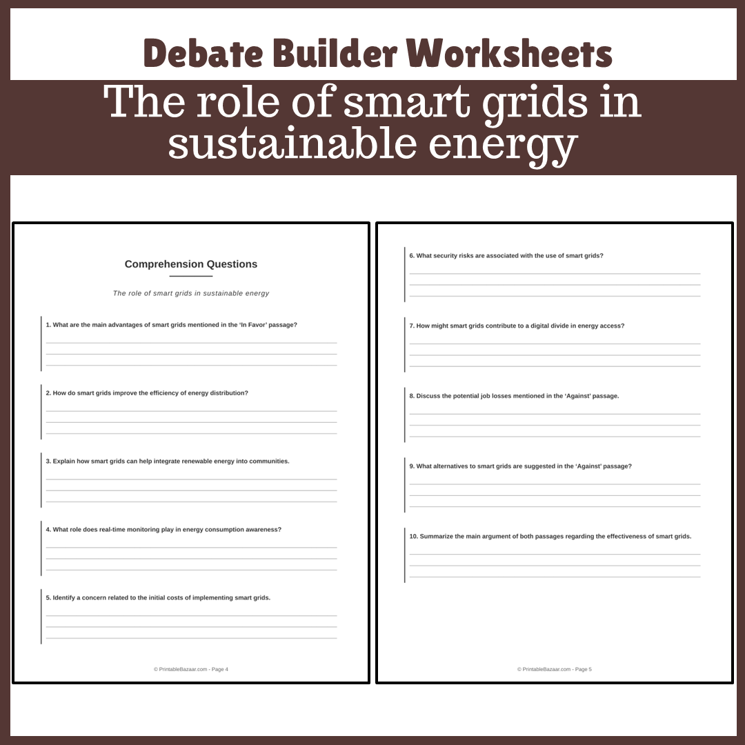 The role of smart grids in sustainable energy | Favour and Against Worksheet Printable Activity