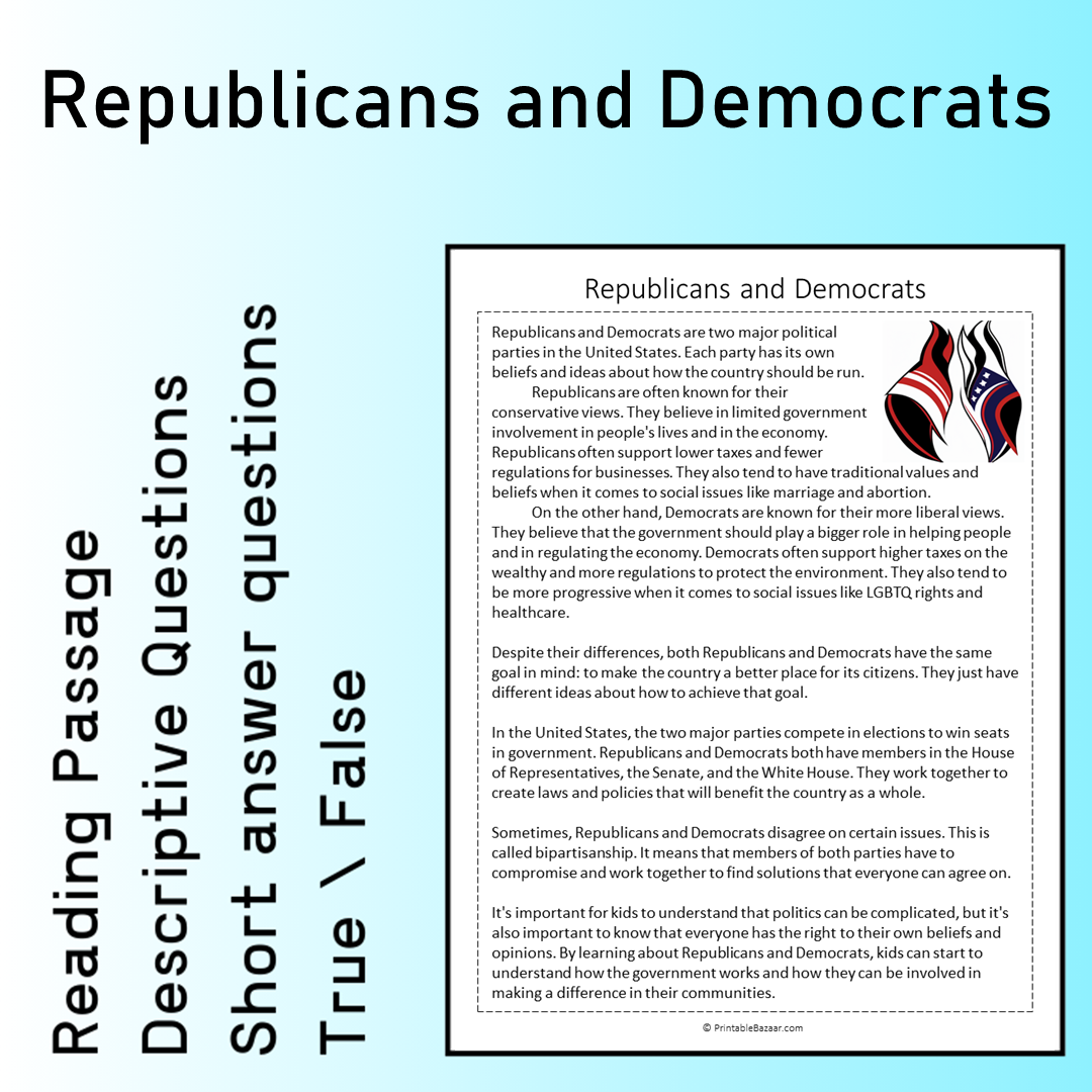 Republicans and Democrats | Reading Comprehension Passage Printable Worksheet