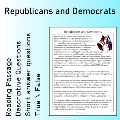 Republicans and Democrats | Reading Comprehension Passage Printable Worksheet