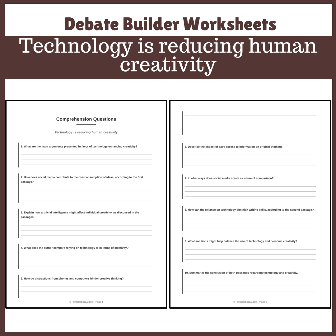 Technology is reducing human creativity | Favour and Against Worksheet Printable Activity