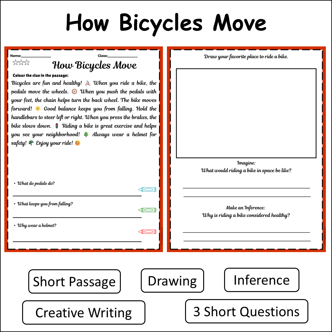 How Bicycles Move | Short Reading Comprehension Creative Worksheet