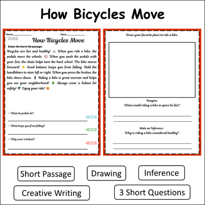 How Bicycles Move | Short Reading Comprehension Creative Worksheet