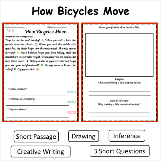 How Bicycles Move | Short Reading Comprehension Creative Worksheet