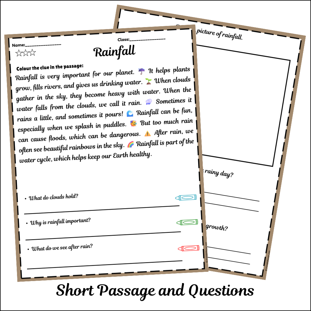 Rainfall | Short Reading Comprehension Creative Worksheet