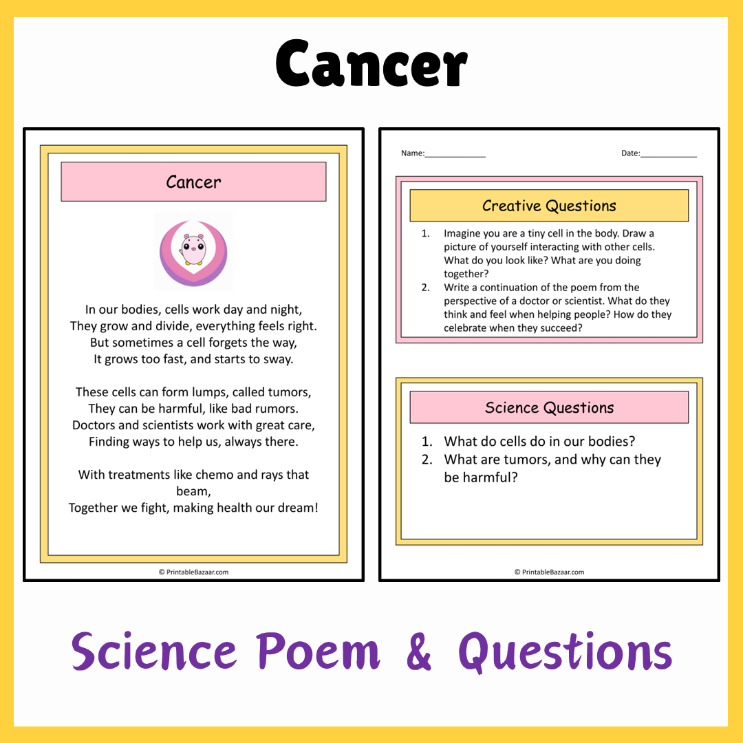 Cancer | Science Poem Reading Comprehension Activity