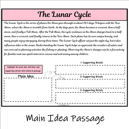 The Lunar Cycle | Main Idea and Supporting Details Reading Passage and Questions