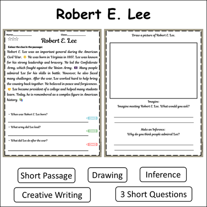 Robert E. Lee | Short Reading Comprehension Creative Worksheet