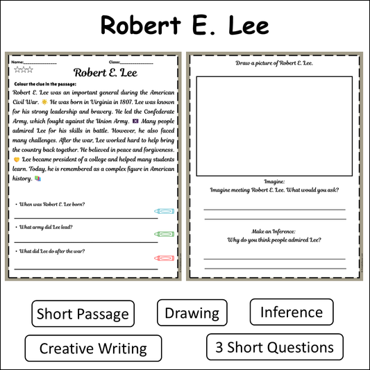 Robert E. Lee | Short Reading Comprehension Creative Worksheet